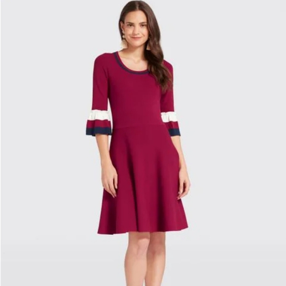 NWT Draper James | Maroon Red Ruffle Bell Sleeve Sweater Dress Size Small - Picture 2 of 8